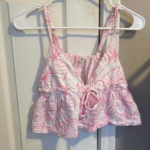 Pink and White Floral Crop Top